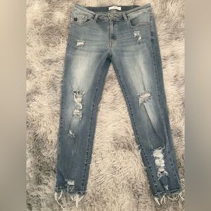 KanCan Low Rise Light Wash Distressed Skinny Jean Size 13